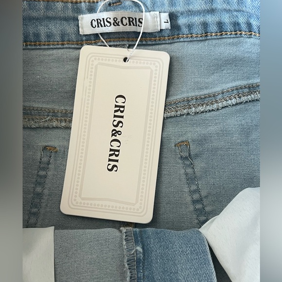 Set of Metallic Gold Denim Jeans Skirt & Jacket, Large Light Blue - Picture 13 of 16